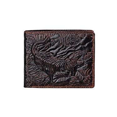 Imagem de Carteira masculina de couro, porta-cartão de crédito Manyip dobrável, bolso para moedas, carteira com proteção contra roubo RFID. Material de proteção selecionado. Padrão de leão.