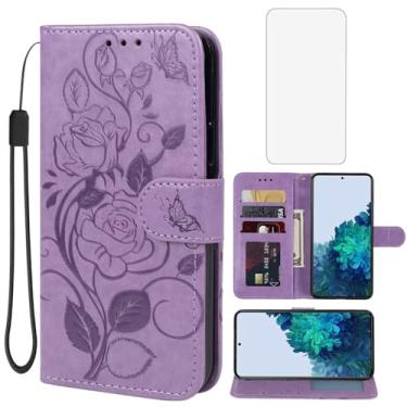 Imagem de Vavies Capa para Galaxy S22, capa carteira para Samsung S22 5G SM-S901U com protetor de tela de vidro temperado, capa flip de couro floral com suporte para cartão de crédito para Samsung Galaxy S22 5G