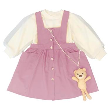 Imagem de Peacolate Conjunto de roupas de verão para meninas de 4 a 8 anos, 2 peças, camiseta e saia jeans, rosa, 5 Anos