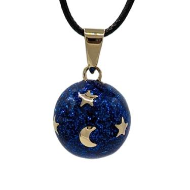 Imagem de Nature Reflections Colar Angel Caller Chime Estrelas e Lua Azul Glitter Céu Crepúsculo Anjo Chamador Harmony Ball Chime Colar, Esmalte, Sem Pedra Preciosa