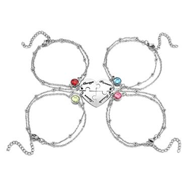 Imagem de BOPREINA 3/4 peças de quebra-cabeça conjunto de pulseiras para a família, melhor amigo, aço inoxidável, melhores amigos para sempre, tornozeleira BFF pingente de coração combinando joia da amizade para mulheres, Aço inoxidável, Sem pedras preciosas