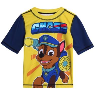 Imagem de Nickelodeon Camiseta masculina Patrulha Canina Rash Guard - Chase and Marshall - Secagem Rápida Areia e Proteção Solar (2T-12), Amarelo perseguido/azul-marinho, 5-6