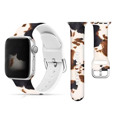 Imagem de Pulseira de relógio estampada de vaca compatível com Apple Watch de 38 mm para mulheres pulseiras de silicone macio de 40 mm 41 mm pulseira de substituição com fecho clássico para iWatch Series SE 8, 7, 6, 5, 4, 3, 2, 1, Utral para mulheres, ocidental