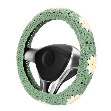Imagem de Conjunto de capa de volante de crochê, capa de volante de carro fofa boho 14-15 polegadas, presente de padrão quadrado de margarida avó artesanal, acessórios de carro femininos (capa de roda)