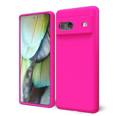 Imagem de Oakxco Capa de silicone para Google Pixel 7 com capa de câmera, capa protetora neutra para celular Pixel 7 6,3 polegadas, capa de borracha líquida macia para mulheres menina fofa, ajuste fino capa completa à prova de choque, rosa choque