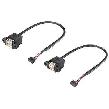 Imagem de HCFeng Dupont Cabo adaptador multiplicador de porta USB 2.0 de 9 pinos, USB 2.0A, duas portas, parafuso fêmea, montagem em painel para placa-mãe, cabo de cabeçalho fêmea de 9 pinos, preto (pacote com