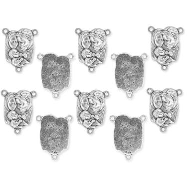 Imagem de Pacote central de rosário a granel com 10 - Conector de peça central do rosário da família sagrada detalhado, 2,5 cm, prata oxidada e fabricada na Itália - Rosário católico para terços a granel, Metal, Sem pedra preciosa