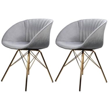 Imagem de Kit 2 Cadeiras Eleonora Rivattis Em Veludo Cinza Base Aço Cromado Dourad