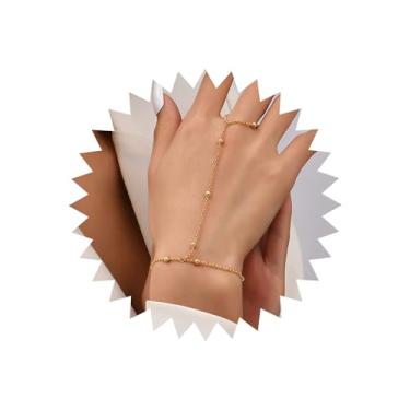 Imagem de TseanYi Anel de dedo escravo pulseira boho anel de dedo pulseira de ouro com contas de corrente escrava anel de dedo escravo joias para mulheres e meninas (1 peça, Large, Zinco, Sem pedras preciosas