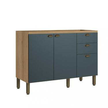 Imagem de Balcão 2 Portas 3 Gavetas 120cm sem Tampo Finesse THB - CAPUCCINO|AZUL