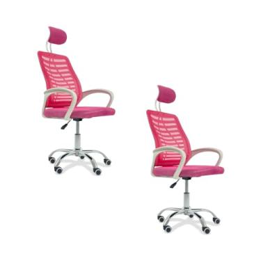 Imagem de Oficial Webshop - Kit 2 Cadeiras Escritório Diretor Tela Mesh Com Encosto De Cabeça Rosa + E-book