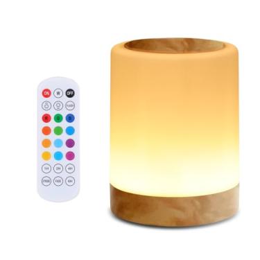 Imagem de OORUN Luminária de mesa de cabeceira sensível ao toque, 13 cores RGB e 5 brilho, lâmpada de mesa recarregável por USB, luz noturna regulável com controle remoto com mudança de cor RGB, lâmpada