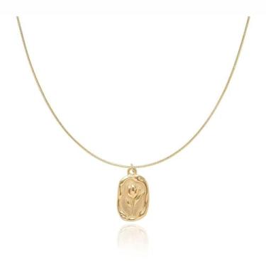 Imagem de Colar feminino com pingente de flor irregular, aço inoxidável cirúrgico, hipoalergênico, banhado a ouro, elegante, tulipa ajustável, corrente de cobra, simples, férias, praia, festa, presente de 45