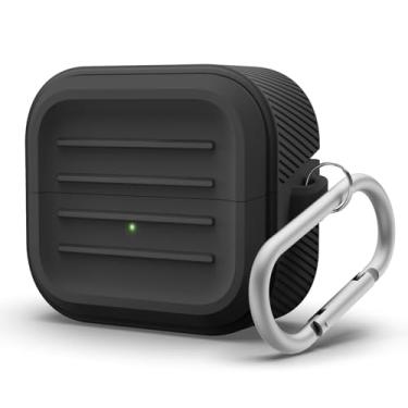 Imagem de elago Compatível com Samsung Galaxy Buds 3 Pro e 3 e 3 FE, capa armadura com mosquetão, capa de silicone premium, carregamento sem fio, acessórios de fone de ouvido, para homens, para mulheres (preto)