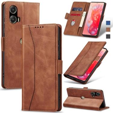 Imagem de Jasonyu Flip Carteira Capa para Moto G stylus 5g (2024),Capinha Folio Magnética de Couro com Suporte para Cartão,Suporte para Chute - Protetora Durável de TPU à Prova de Choque para Telefone,Marrom