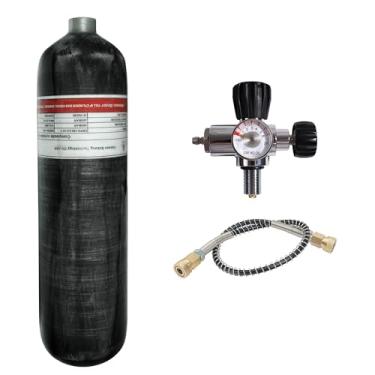 Imagem de TUXING Tanque de ar de fibra de carbono 3L 4500psi (garrafa vazia) e estação de enchimento de paintball com medidor regulador de válvula para rifles de ar PCP