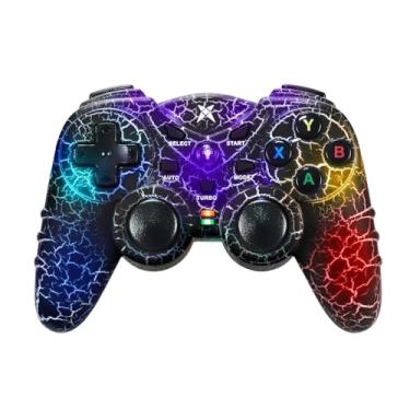 Imagem de NBCP Light-Up Wireless Controller for PC - Black Crack Custom Design with RGB LED Lights, Turbo Function, Luminous Mode, Compatible with Windows 7/8/10/11 & Steam