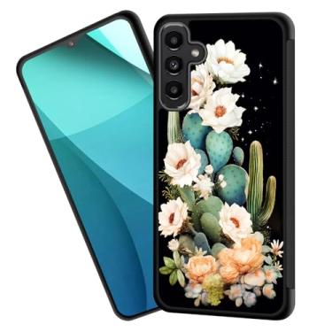 Imagem de ZQLPLZR Capa para Galaxy A35 5G, bordas antiderrapantes para pneus, design fofo, à prova de choque, proteção total, capa traseira preta para Samsung Galaxy A35 5G 6,6 polegadas 2024, cacto fofo