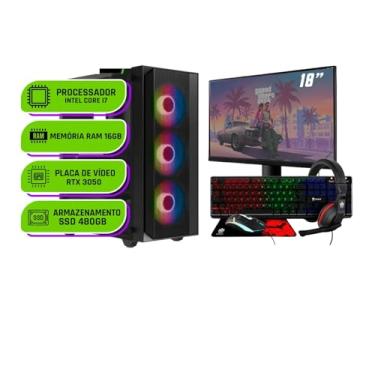 Imagem de PC Gamer Completo Alligator Shop Intel Core i7 3770, GeForce RTX 3050,Memoria 16GB DDR3, SSD 480GB, Monitor 18 Polegadas