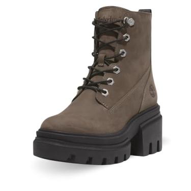 Imagem de Timberland Bota feminina Everleigh Mid com cadarço, Nobuck marrom médio, 6.5 Wide