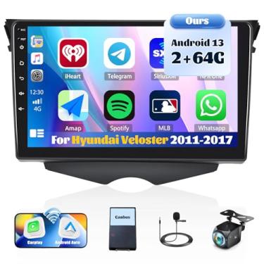 Imagem de [2 + 64 G] Android 13 estéreo automotivo para Hyundai Veloster 2011-2017 com carro sem fio e Android Auto, rádio veicular com tela sensível ao toque de 9 polegadas com link espelhado Bluetooth FM/RDS