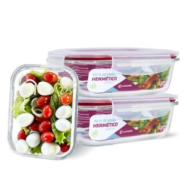 Imagem de Conjunto 3 Pote Vidro Hermético Marmita Tampa Plástico 640ml - U4home,