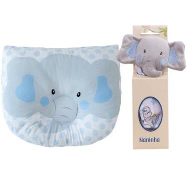 Imagem de Travesseiro Anatômico + Naninha para Bebê Elefantinho Azul - Miguel Ba