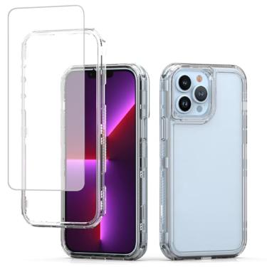 Imagem de Ueokeird Capa para iPhone 13 Pro Max de 6,7 polegadas Apple 13 Pro Max com protetor de tela de vidro temperado, capa protetora de 3 camadas transparente para iPhone 13 Pro Max transparente