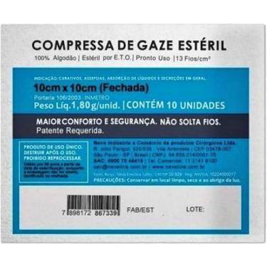Imagem de Compressa Gaze Neve Estéril 13 fios 10x10cm - 10 compressas
