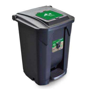 Imagem de Lixeira 60 Litros Preta Com Rodas Traseiras Tampa Pedal e Tampa 1 Clic