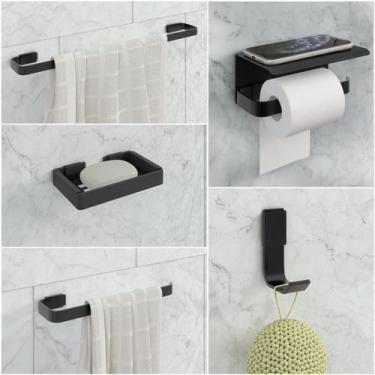 Imagem de Kit Acessório Para Banheiro Preto 5 Peças C/Suporte Celular - JGC COME