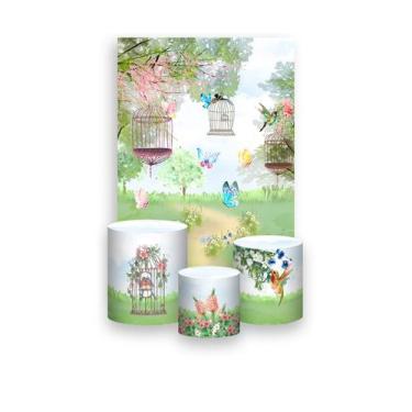 Imagem de Painel De Festa Vertical 1,50 x 2,20 + Trio De Capas Cilindro - Jardim
