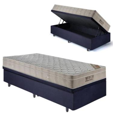 Imagem de Base Box Baú 96x203 Suede Preto com Colchão Airtech Ortobom Molas Ensa