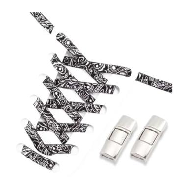 Imagem de Metal Lock Lazy People Shoelace Mix And Match Colors Outdoor Sport Elastic Shoelaces Children Adult Shoe Accessories(Black white)