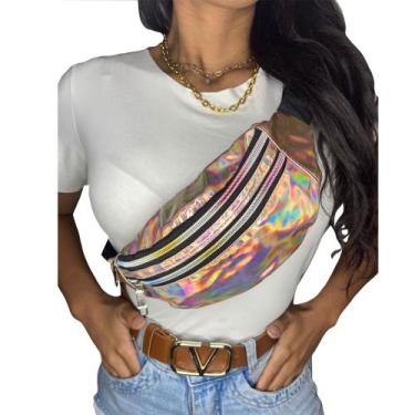 Imagem de Pochete Holográfica Metalizada Neon Moda Feminina Festas, Rose