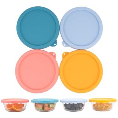 Imagem de PUREKRA 4 peças de tampas de substituição de silicone para copos de creme de vidro Pyrex 283 g, tampas de silicone reutilizáveis para armazenamento de alimentos, tampas de alimentos, lava-louças,