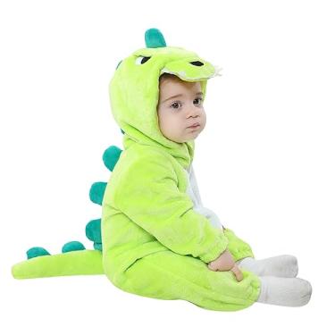 Imagem de TONWHAR Macacão unissex com capuz para bebês e crianças pequenas, Dinossauro verde claro, 4T
