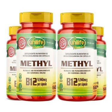 Imagem de KIT C/4 Un. Vitamina B12 Metilcobalamina 60 Cápsulas Vegano - Unilife