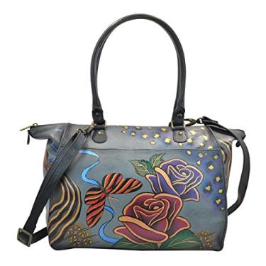 Imagem de Anna by Anuschka Bolsa feminina grande pintada de couro legítimo, rosa safári cinza, grande EUA, Rosa safári cinza, Large