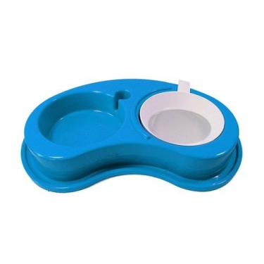 Imagem de Comedouro Furacão Pet Anti Formiga Luxo Duplo Azul para Cães - Tamanho