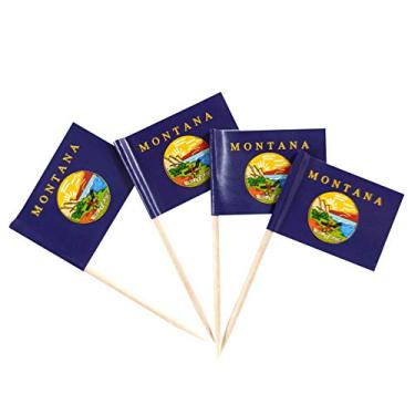 Imagem de JBCD Bandeira de palito de dente Montana Mini Bandeiras de topo de cupcake pequenas, 100 peças