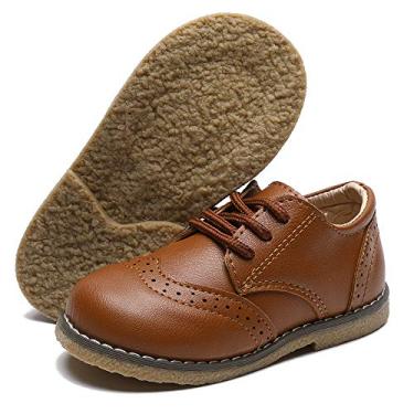 Imagem de Tênis infantil masculino e feminino da Timatego Oxford, de couro PU, para uso ao ar livre, uniforme escolar, primeiro andador (infantil), 01 Brown, 5 Toddler