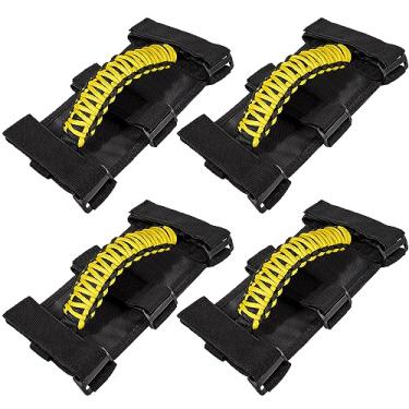 Imagem de 4 puxadores de barra de rolo para Jeep Wrangler YJ TJ JK JKU JL JLU Sports Sahara Freedom Rubicon Unlimited & Gladiator JT 1955-2022 (amarelo)
