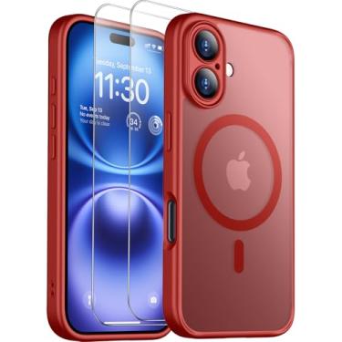 Imagem de SPIDERCASE Capa magnética para iPhone 16 Plus, com 2 peças [protetor de tela de vidro temperado] Capa protetora fina à prova de choque translúcida fosca traseira para iPhone 16 Plus de 6,7 polegadas