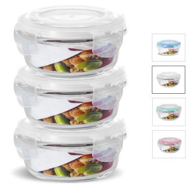 Imagem de KIT 3 Potes Vidro Herméticos Redondo 400ml Branco - U4home