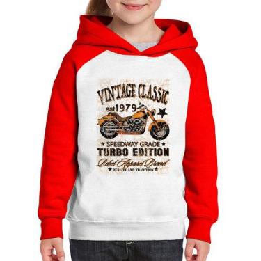 Imagem de Moletom Infantil Vintage Classic Moto - Foca na Moda, Branco, Vermelho