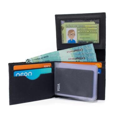 Imagem de Carteira Masculina em Couro Modelo em L Com Porta Cartão de Crédito - 