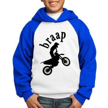 Imagem de Moletom Infantil Motocross Braap - Foca na Moda, Branco, Azul, 12