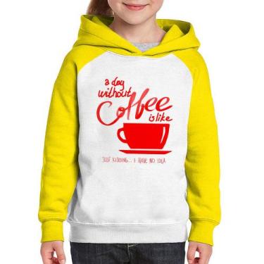 Imagem de Moletom Infantil A Day Without Coffee - Foca na Moda, Branco, Amarelo,