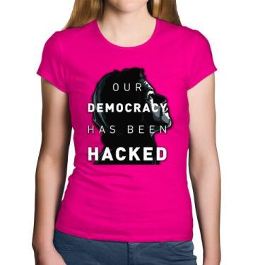 Imagem de Baby Look Algodão Our Democracy Has Been Hacked - Foca na Moda, Rosa, 
